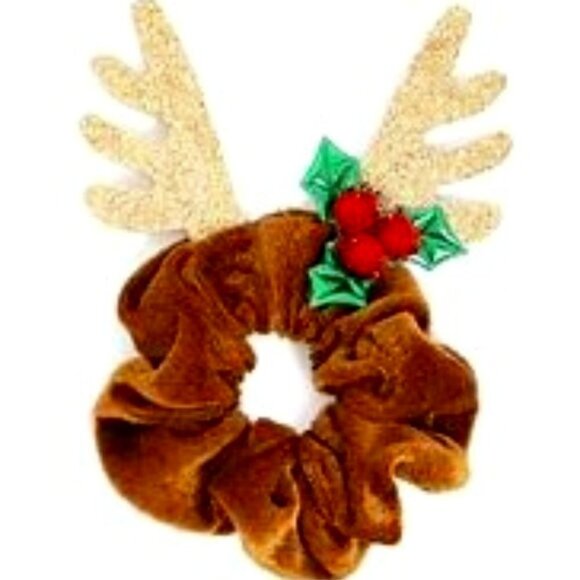 Womens/Girls Holiday Lane Reindeer Ears & Plain Matching Scrunchie Sets - Picture 3 of 3